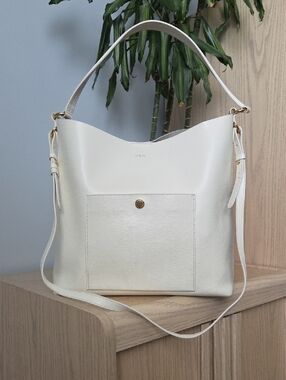 Lauren Ralph Lauren Cream Leather Shoulder Hobo Bag w Optional Crossbody Strap
